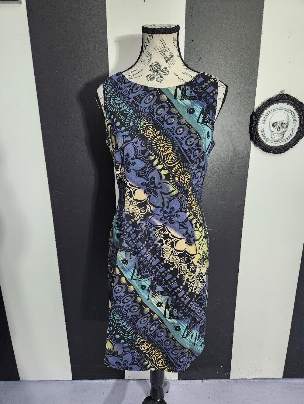 connected apparel Sleeveless Midi Dress in Blue, Teal & Yellow Floral Print